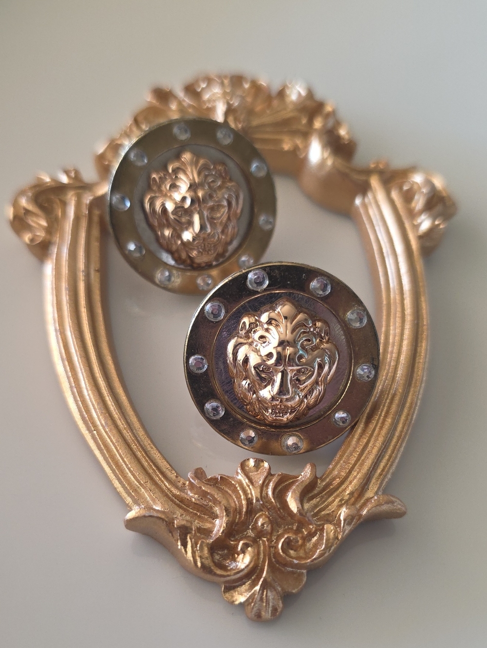 Lion Face Pierced Earings Frame with Decorative Frame Upcycled